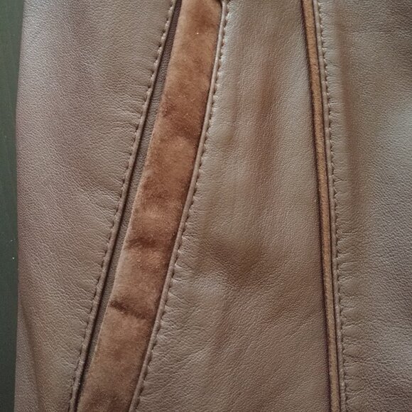 Like New Belansia Espania Leather Jacket, Size 16, Suede Edging, Brown - Picture 7 of 7